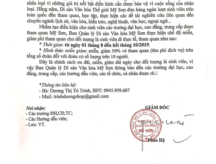 THÔNG BÁO MIỄN GIÁ VÉ THAM QUAN CHO ĐỐI TƯỢNG LÀ SINH VIÊN